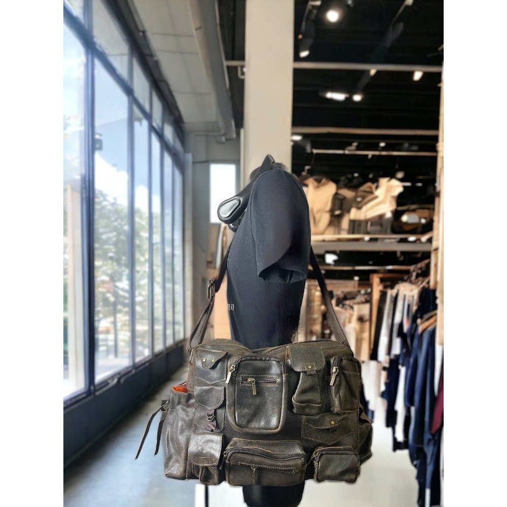 REALLY COOL Leather Travel Work Bag LOTS of Outer Pockets